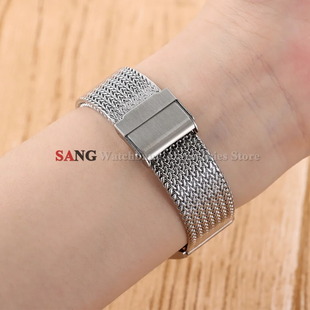 16mm 18mm 20mm Faltschnallen-Mesh-Uhrenarmband Edelstahl-Uhrenarmbänder Smartwatch Modisches Armband Metall Wasserdichtes Handgelenkband – Detail 14