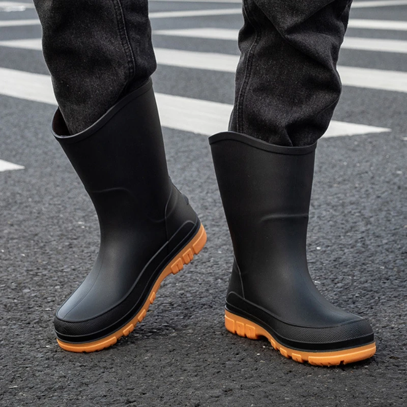 Mens Mid Calf Boots Waterproof Rubber Shoes for Fishing Husband Work and Safety Galoshes Male Rain Boots Non Slip Water Footwear