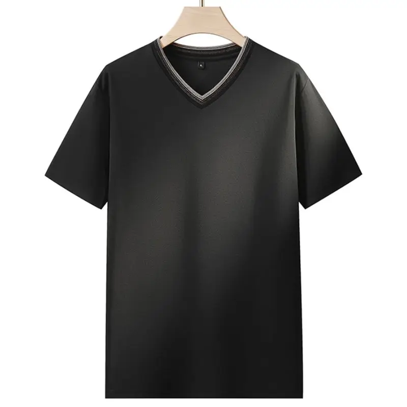 8XL 7XL 2026 New Summer High End Cotton Breathable T shirt Men Tops Short Sleeve V-Neck Mens T-Shirts Loose Menswear Clothing