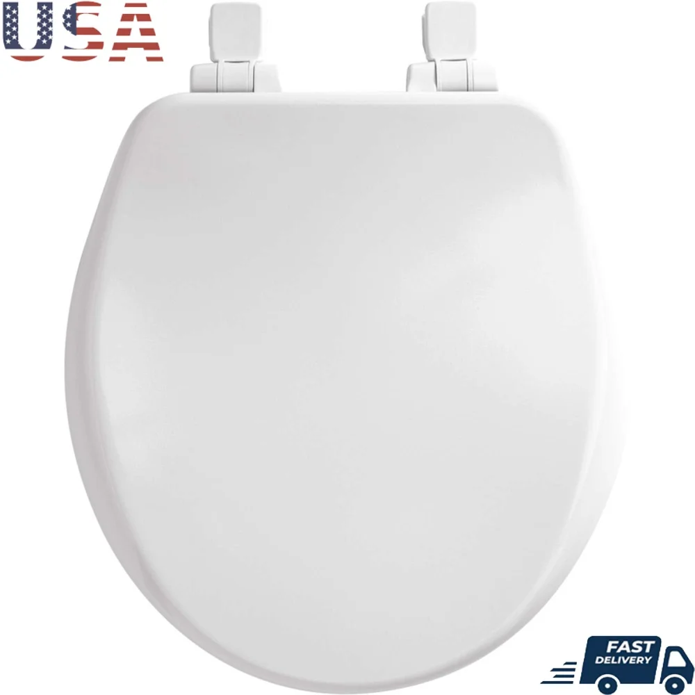 

Slow Close Round Enameled Wood Toilet Seat Quiet Close No Slam STA-TITE Fastening System Easy Install Universal Fit Durable High