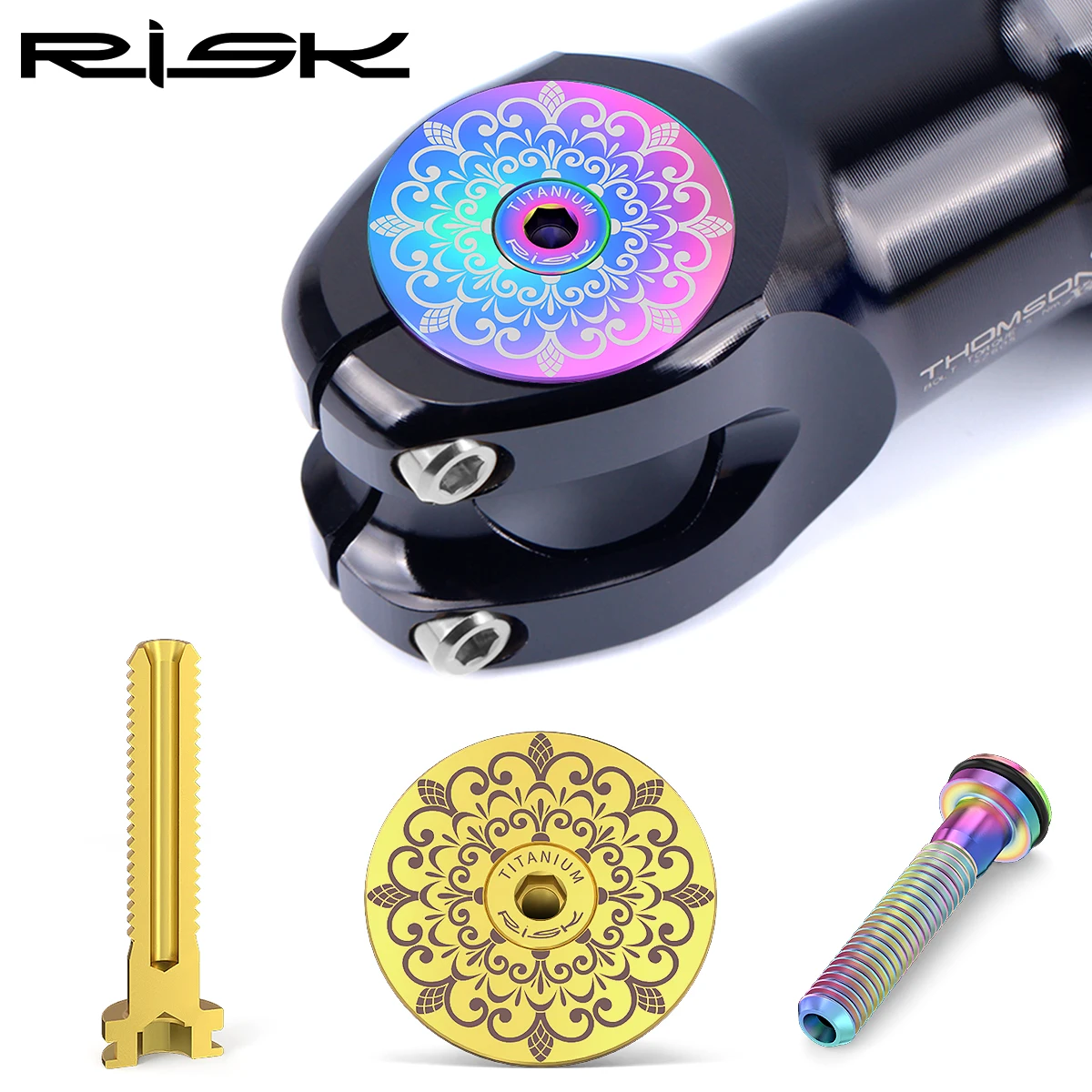 Risk Titanium Alloy Stem Cap Kit, M6 * 30mm Bolt, Ultralight Hollow Screw, Bike Headset Top Cap,Bicycle Stem Cover,Accessories