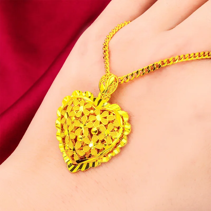 Flower necklace love chain 60 cm long 3 mm women 24K gold, AU999 dating occasions eye-catching, elegant standard