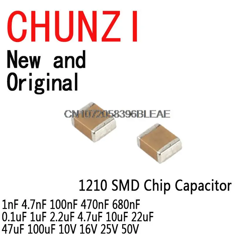 1000PCS SMD Chip Capacitor 1210 1nF 4.7nF 100nF 470nF 680nF 0.1uF 1uF 2.2uF 4.7uF 10uF 22uF 47uF 100uF 10V 16V 25V 50V Ibuw