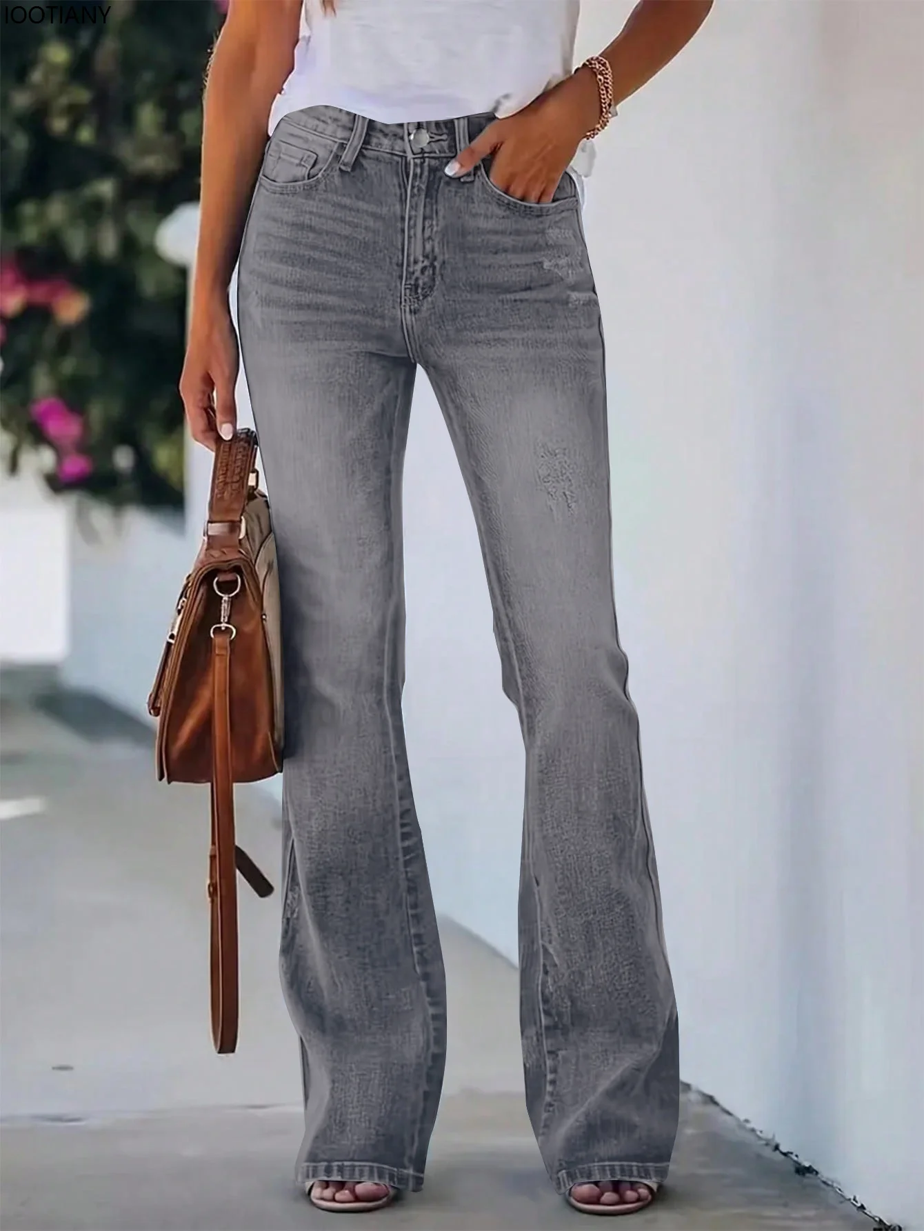 New Popular Elegant Girl Solid Color Jeans High Waist Flared Jeans Denim Trousers High Waist Elastic Flared Jeans For Women 2025