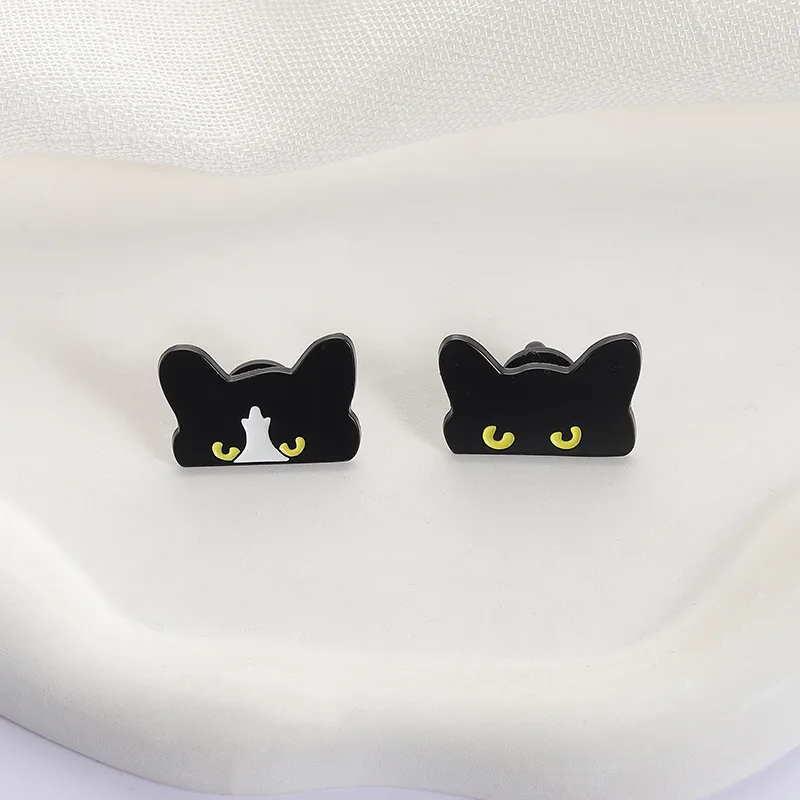 Minimalist Black Cat Enamel Pins 2Pcs Cute Yellow Eye Cat Brooch Simple Cartoon Lapel Badge Cat Lovers Teen Girls Bag Decor