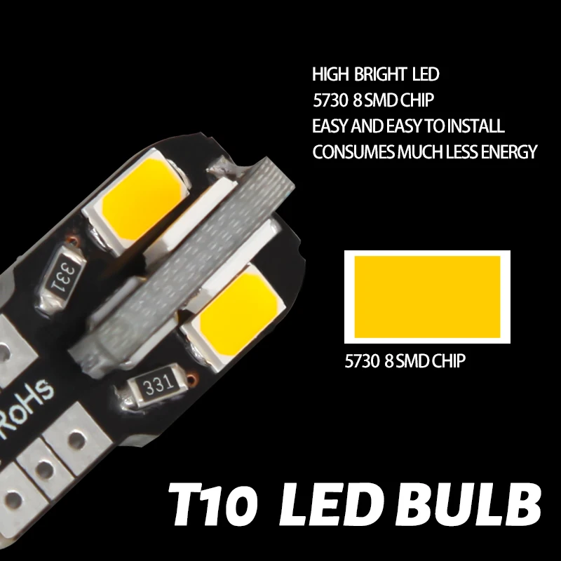 2PCS 높은 밝은 4300K T10 LED 전구 Canbus 5730 8SMD 194 168 LED 자동 신호 빛 자동차 폭 빛 인테리어지도 돔 빛 12V