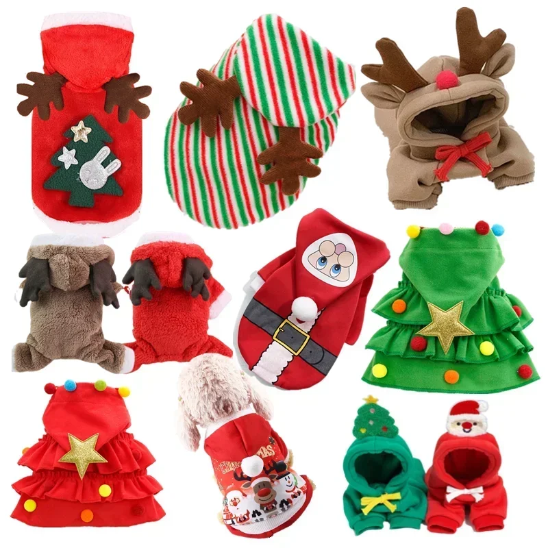 Dog Christmas Clothes Winter Warm Pet Clothes for Small Medium Dogs Elk Santa Claus Dog Cats Coat Hoodies Christmas Dogs Costume