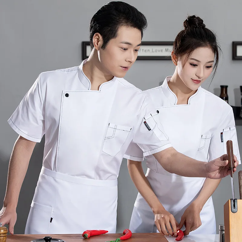 Uniforme de trabajo de cocina para restaurante de Hotel, chaqueta de Chef de manga corta, panadería, pastelería, ropa de cocina para empleados, verano