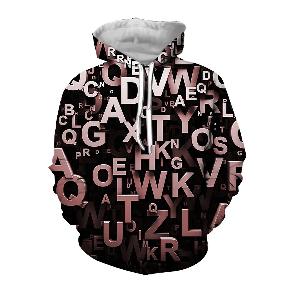 

Jumeast 3D English Alphabet Printed Mens Hoodies Digital Casual Loose Graphic Hoody Long Sleeve Top Aesthetic Young Man Clothes