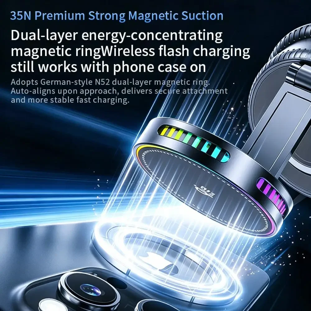 QI2.2 25W Magnetisches kabelloses Autoladegerät mit 360° drehbarer Vakuumsaugnapf-Handyhalterung & Kühlventilator für iPhone 17 Pro Max – Detail 5