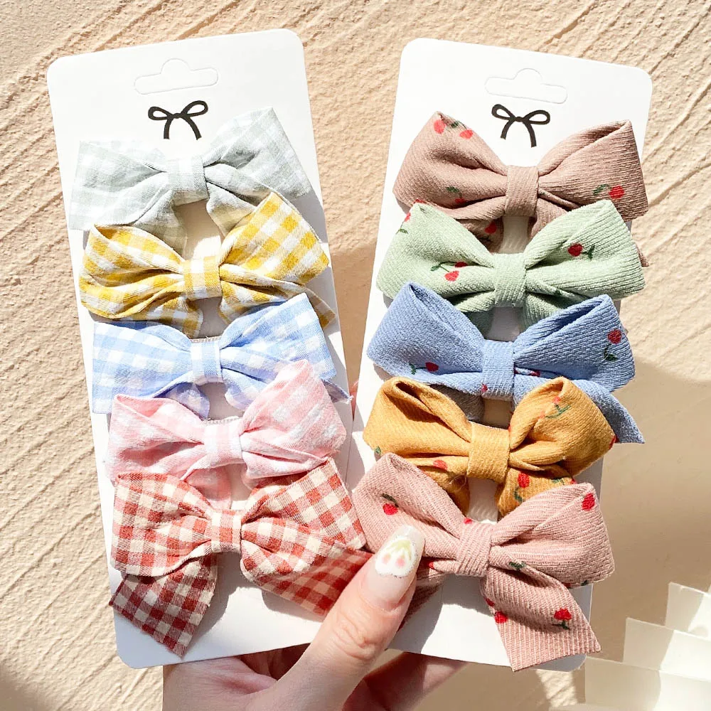 5Pcs/Set Hairpins for Kids Cute Plaid Print Star Sweet Headband Hair Clips Children Girls Barrettes Fashion Bow Accessories