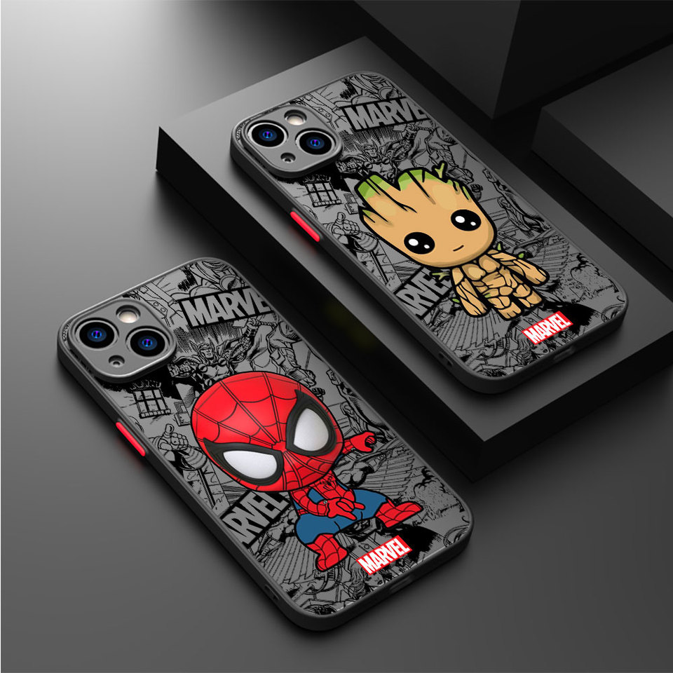  Cartoon Marvel Groot Spiderman Case for iPhone SE 12 Mini 13 Pro Max 14 Plus XS X 7 6S Plus 15 11 XR 8 Shockproof Armor Cover 