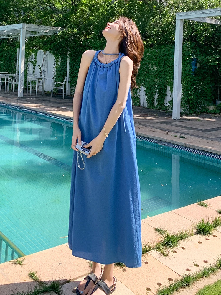 

2025 Women's Clothing Loose sleeveless halterneck dress Spring Summer New 0707