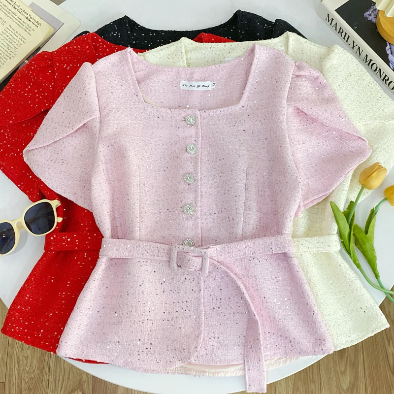 

Женская короткая ветровка Ele Lady's Bubble Sve в корейском стиле с застежкой на пуговицах, укороченная, однотонная, для повседневной носки