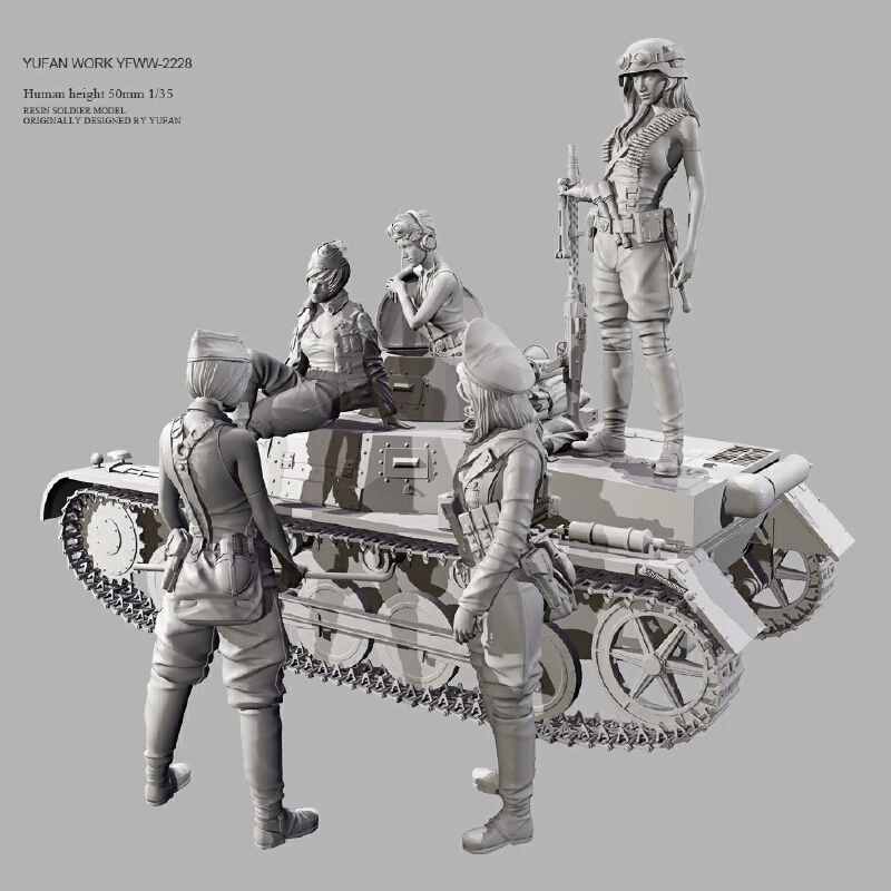

1/35 Tanks And Female Tank Soldiers Resin Model Figure Gk Micro Miniature 3d Printed White Model Toy Unassembled And Unpainted