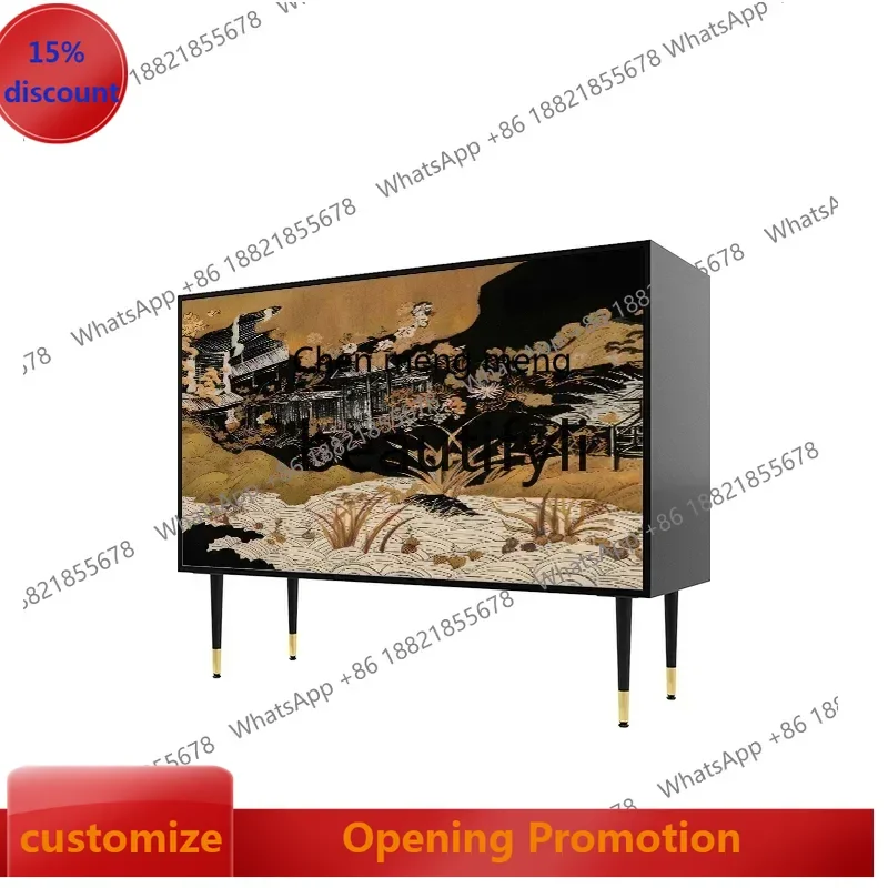 

S7486teae Shoe cabinet Solid wood retro storage cabinet Household entrance cabinet Large capacity living room Black storage