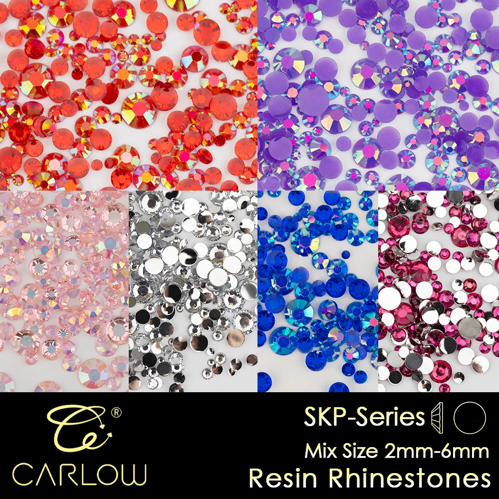 CARLOW Mix Size 2mm-6mm Round Resin Rhinestone 50/100g Flat Back Multi ColorAB Stones for DIY Nail Art Accessories Link 1