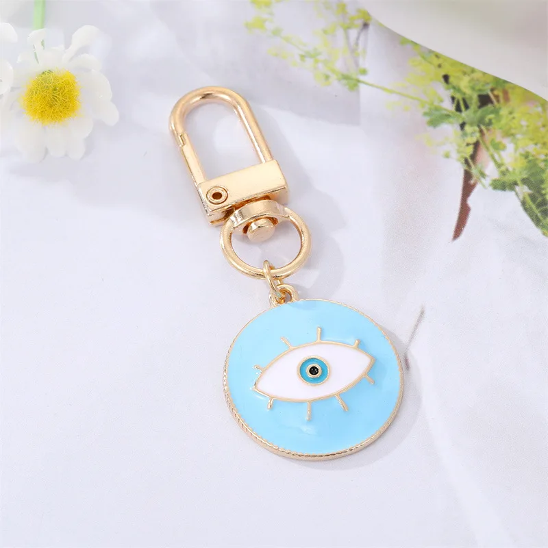 Lucky Turkish Evil Eye Keychain Pink White Green Blue Enamel Big Round Metal Key Ring For Key Charms