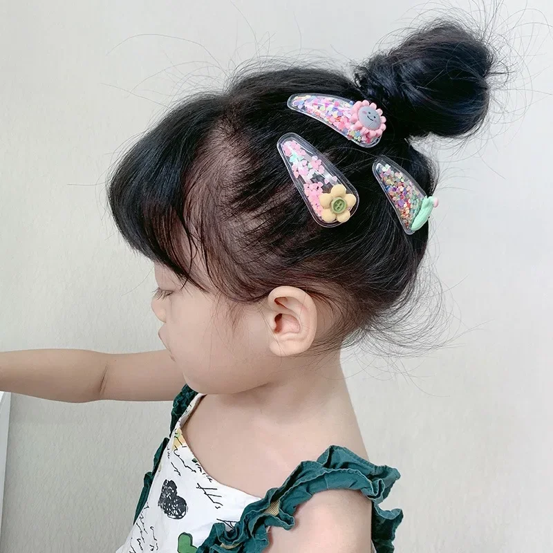 

5PCS Children's Hairpin Quicksand Flowers Cartoon Korean Hair Accessories Little Girl Baby New Princess Fruit Cute BB Clip