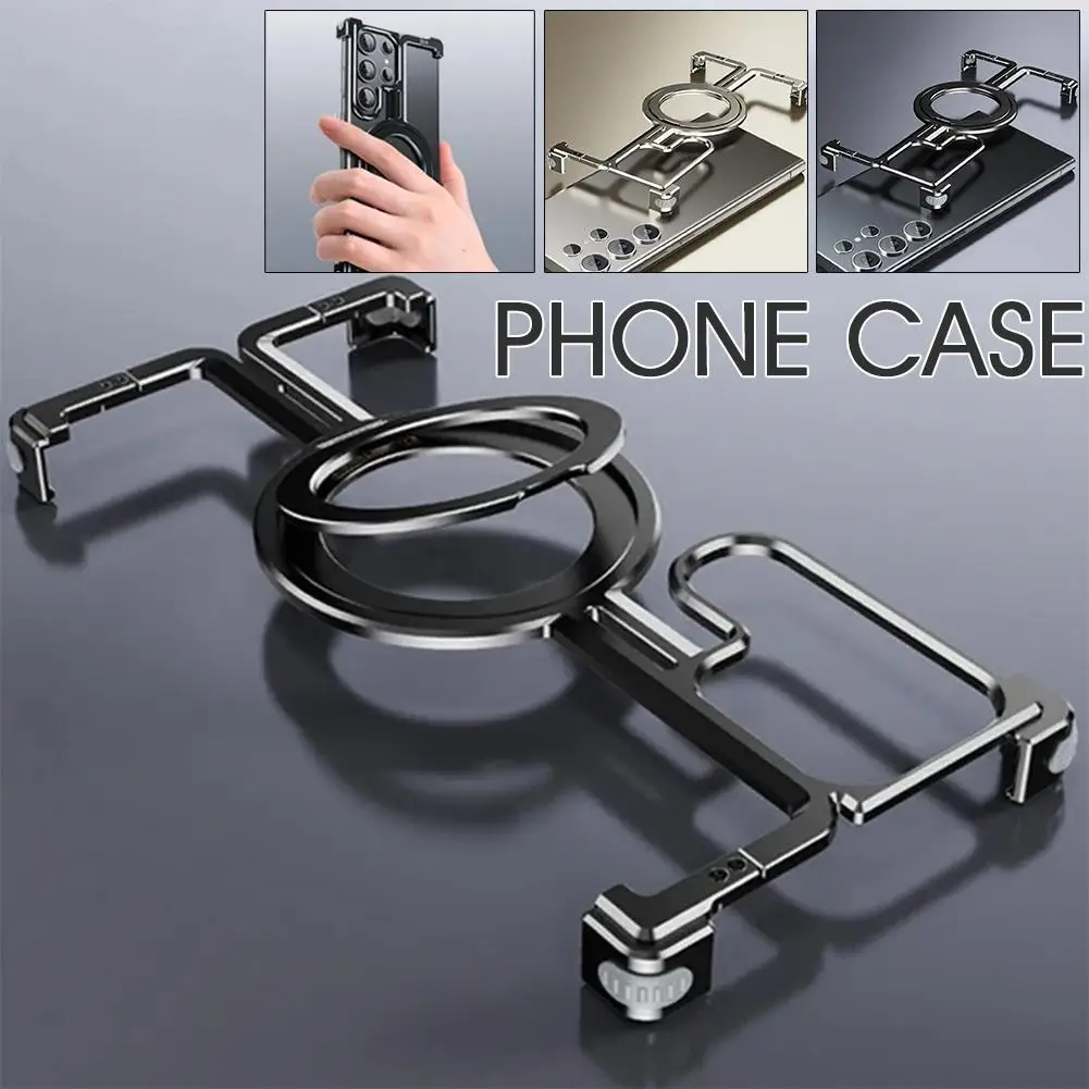 Luxury Magnetic Rimless Metal Case For Samsung S24 ultra S24+ s24 Plus Aluminum Stand Shell  Shockproof Protection Cover