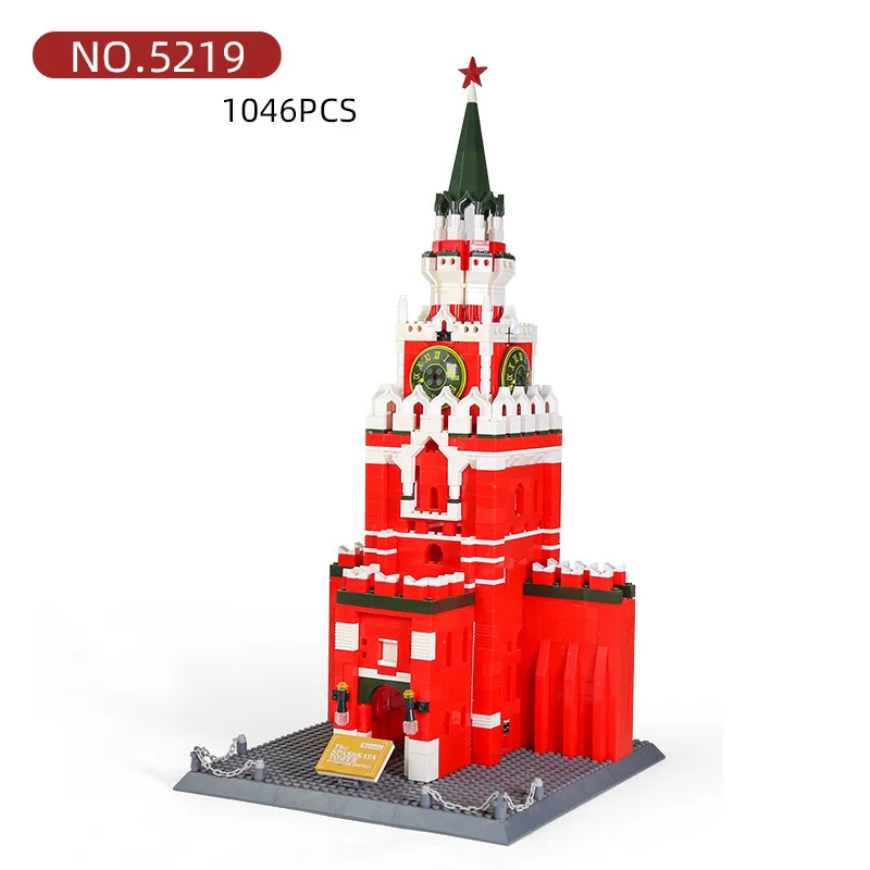 Kreatywne klocki do budowy Kremlin Spasskaya Tower Moskwa Rosja Model budowlany Cegła Architektura historyczna Kolekcja zabawek