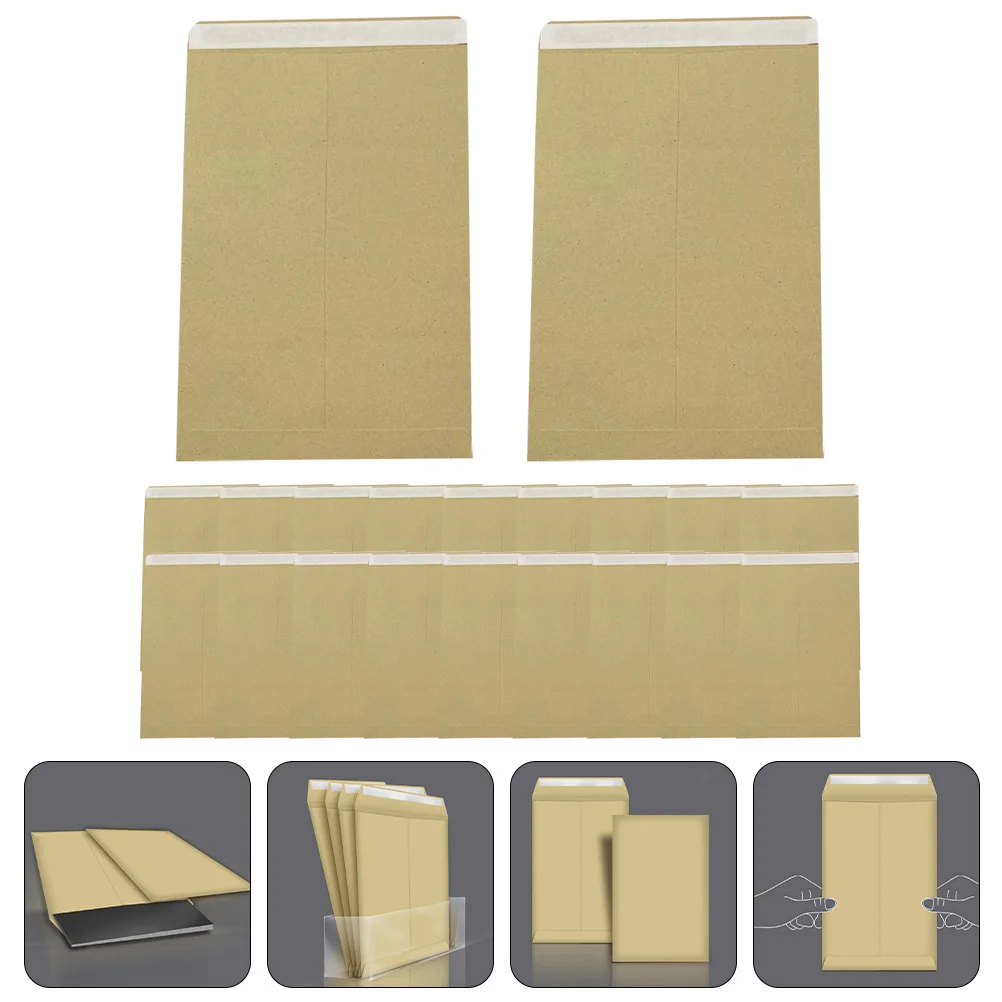 

20Pcs Kraft Paper Envelopes Thickened Creative File Bags Self Adhesive Storage Bags for Documents Letters Office School Use