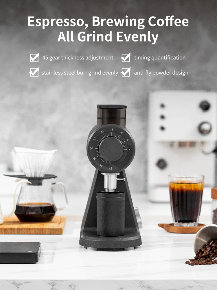 STARSEEKER AK74 Elektrische Kaffeemühle, 74 mm, flacher Titankrat, Espresso-Brauen, Kaffeebohnenmühle, Geschwindigkeitsregulierung, Schwarz, Weiß