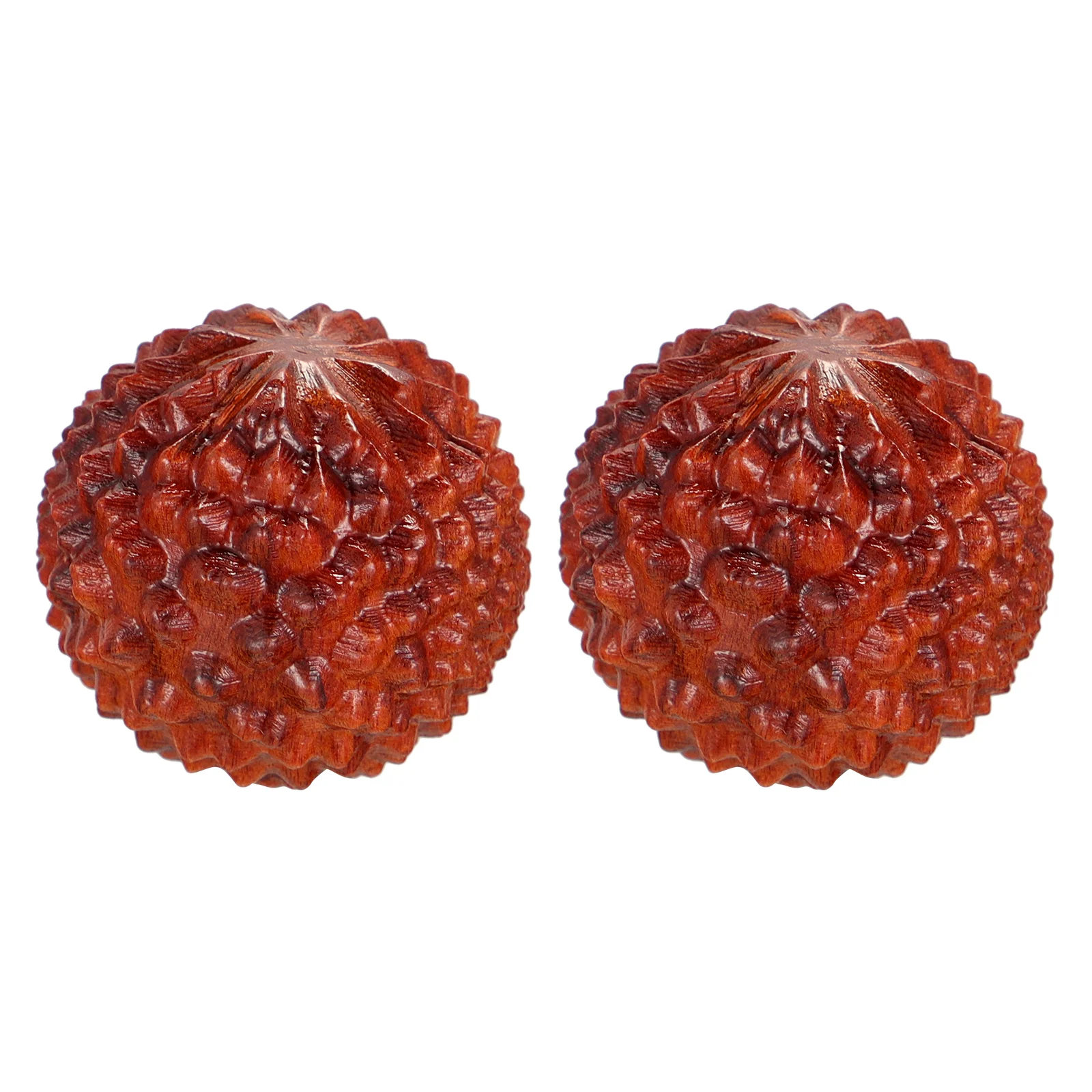 2 Pcs Carving Crafts Chinese Wenwan Ornament Wooden Massage Ball Acupressure Litchi Adornment Toy Handheld