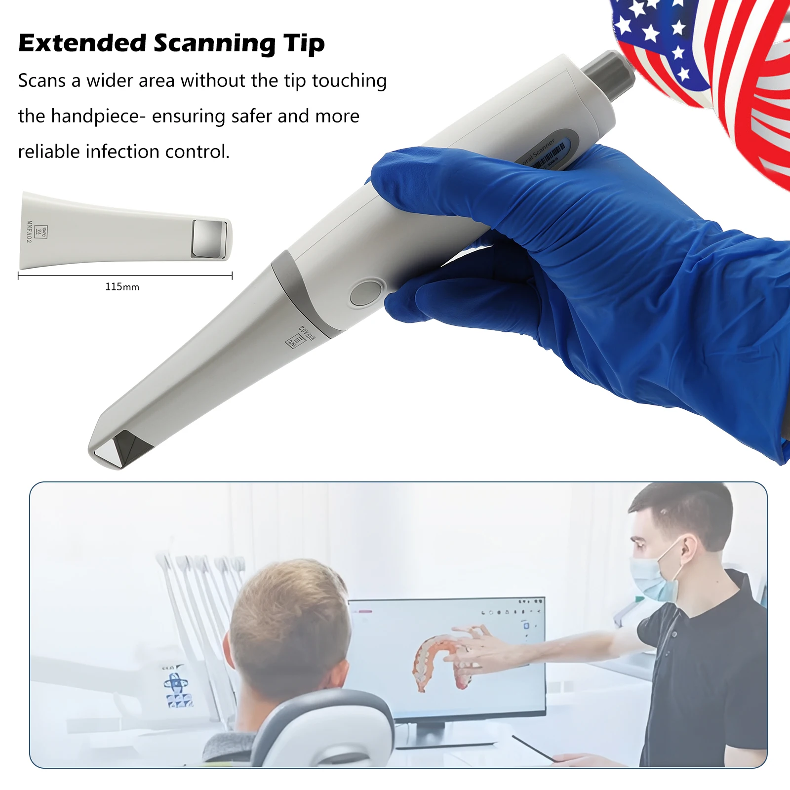 V5 Rapid Intraoral Scanner Dental Intra-oral Scanner 3D Real-time Display w/ AI Scanning Software+4 Tips