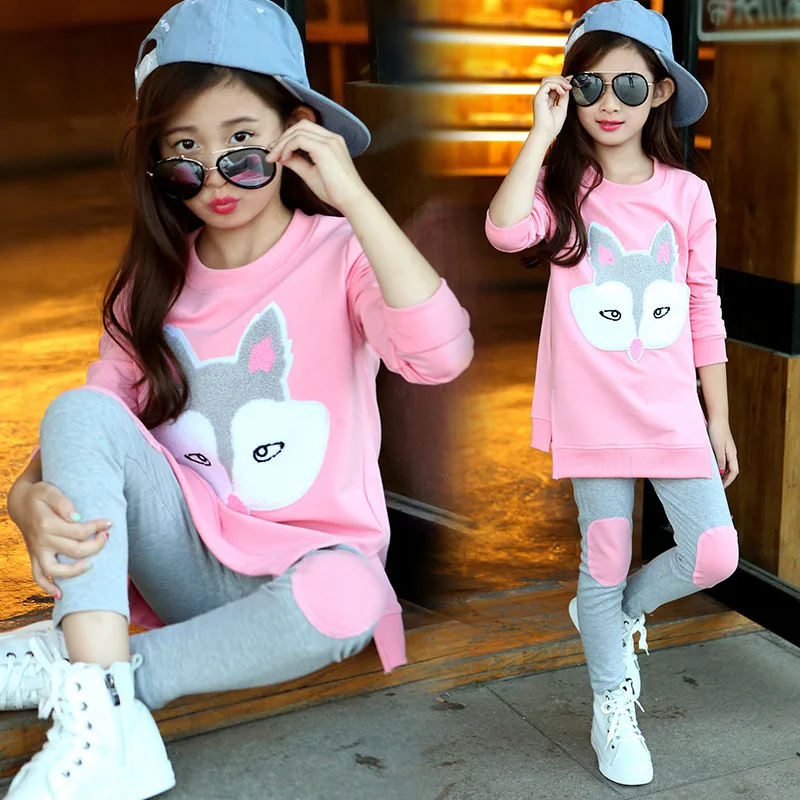 

2024 autumn kids baby Girls Clothes Suit Sets Children foxes Long Sleeve sweater + pant Tracksuit winter 5 6 7 8 9 10 11 12 year