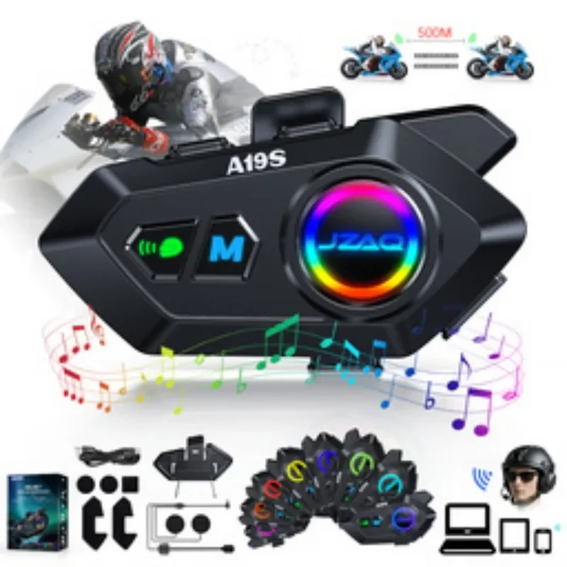 

Motorcycle Helmet Earphones, A19S Cross Brand Walkie-Talkie Support, 1000mAh Large Battery, 16 RGB Colorful Lighting Switching