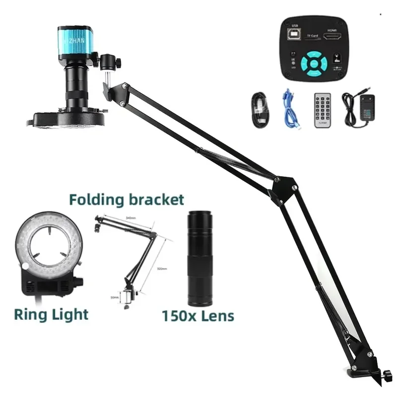 One exhibition 48MP 4k electron digital microscope 150x soldering lens 1080P USB industrial camera folding bracket