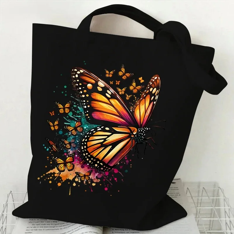 

Bolso de mano de lona con diseño de calavera y mariposacolección de bolsos con estampado vívido para amantes de la moda y