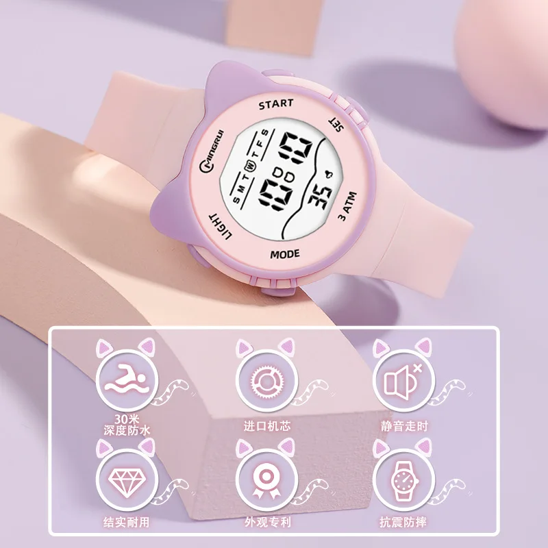 OHSEN-Montres de sport pour enfants, montre-bracelet numérique de dessin animé rose, chronomètre électronique LED, étanche à 50m, garçons et filles