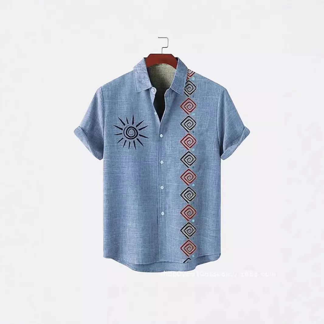 Men Clothing New Retro Casual Short Sleeved Jacquard Loose Shirt for Men 3D Printed African Tribal Shirt Designer Clothes