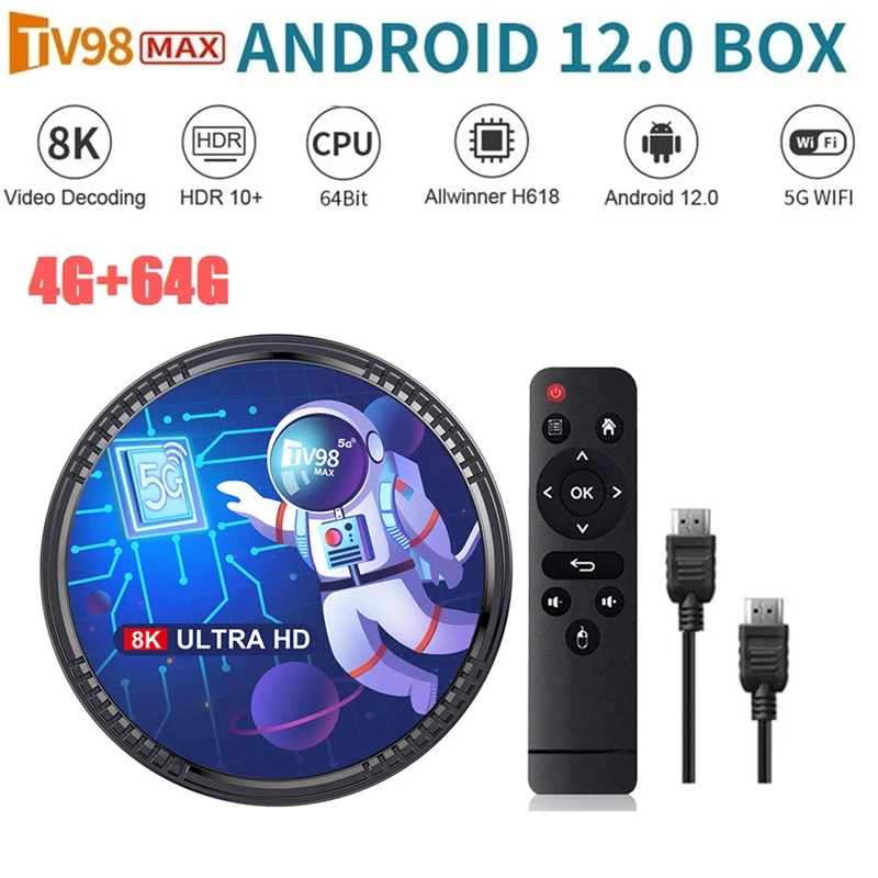 4G+64G Allwinner H618 Android 12 Smart TV Box 2.4G+5G WIFI+Blutooth5.0 H265 TV98 Media Player Easy To Use EU Plug