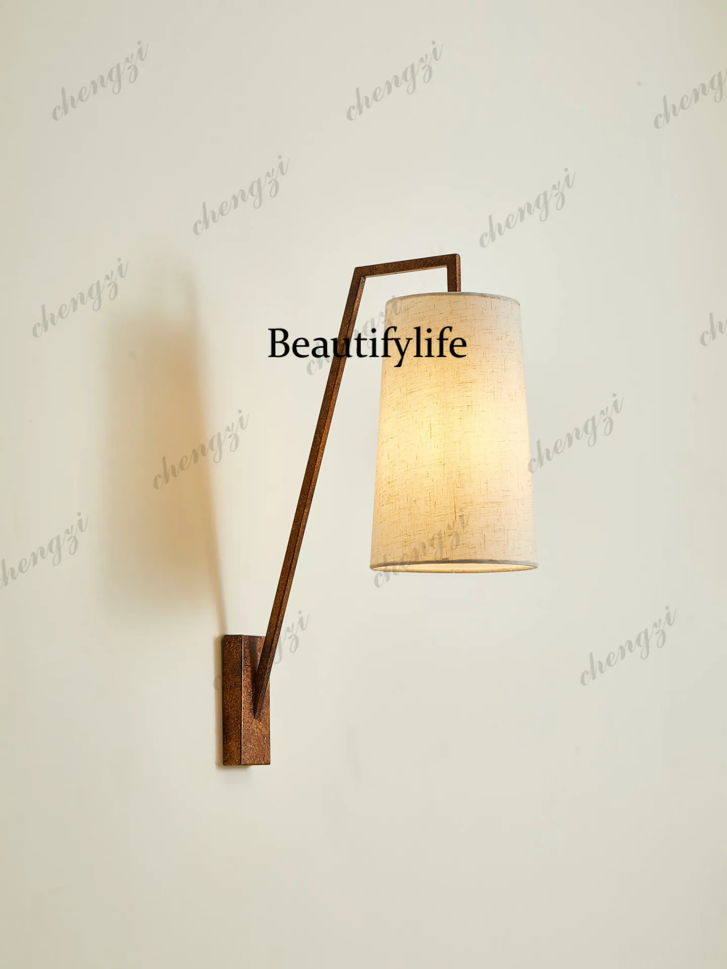 American retro fabric wall lamp designer creative simple study bedroom bedside lamp wabi sandy wind