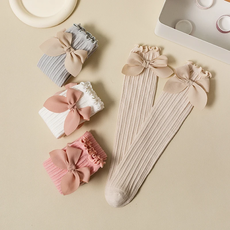 Ruffle Edge Baby Student Soft Cotton Kawaii Stockings Stripe Sweet Girls Over The Knee High Socks Cute Bowknot Long Lolita Socks