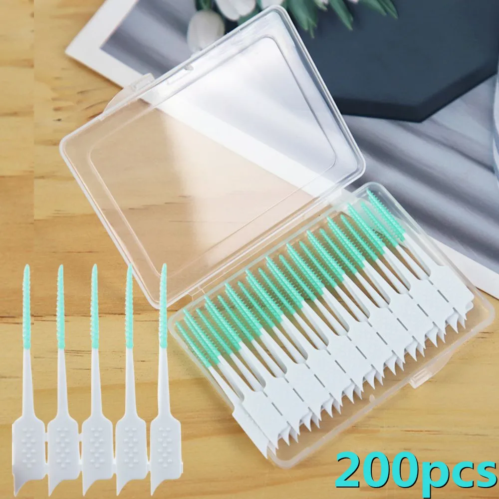 Hot 200pcs Interdental Silicone Brushes Super Soft Dental Cleaning Brush Silicone Toothpicks With Thread Floss Oral Care Tools