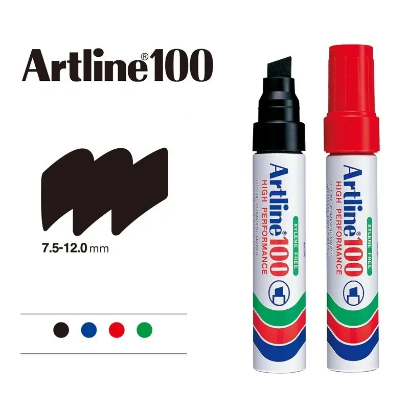 Japan Artline square head oily marker pen can be inked with EK-100 quick drying, waterproof, and fade resistant thick stem pen