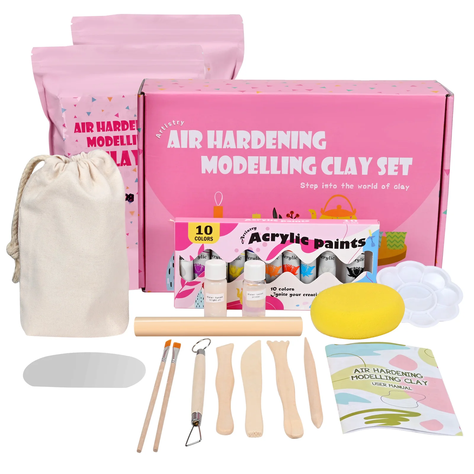 Töpfer-Set für Anfänger, selbsthärtender Ton ohne Kochen für Erwachsene, kreative Geschenke, DIY-Set für das kreative Bastelset.