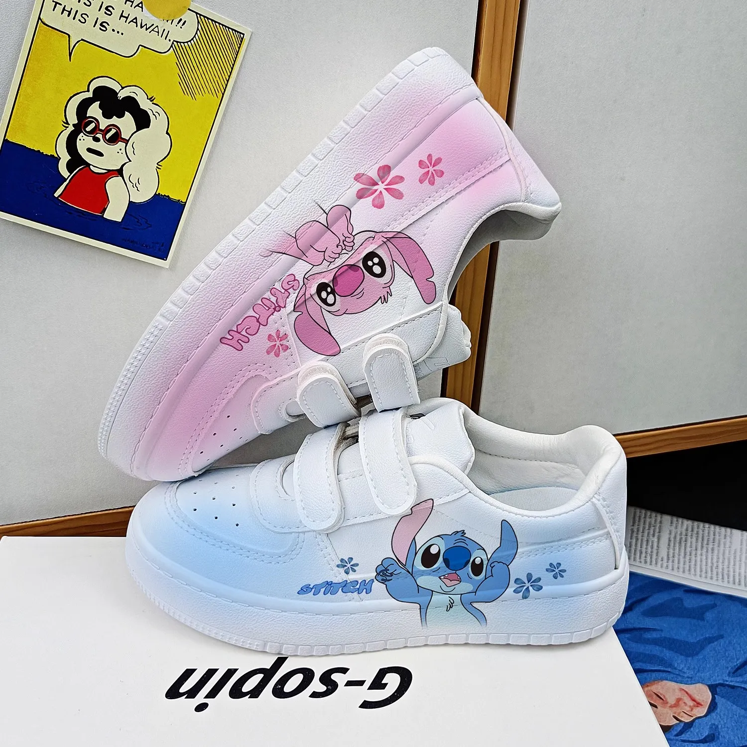 Disney Lilo & Stitch Print Children Sneakers Girls Boys Sport Shoes Kids Tennis Shoes White Shoes Casual Cartoon StellaLou Shoes