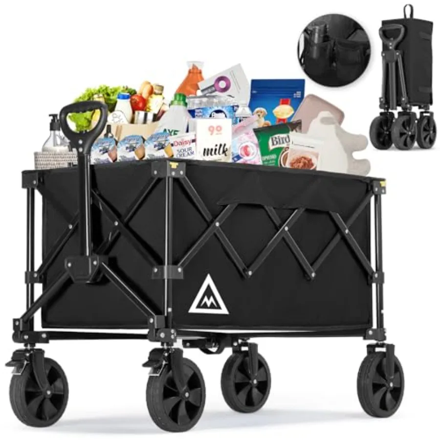 

Складная тележка-коляска на колесах для пляжа, сада, улицы, покупок, сверхпрочная, для любой местности, портативная, черная