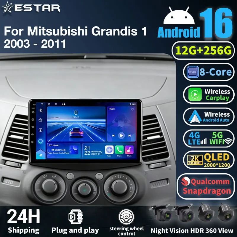 Android 16 Carplay For Mitsubishi Grandis 1 2003 - 2011 Wireless Auto Video Player Navi 4G LTE Head Unit Multimedia RDS GPS Wifi