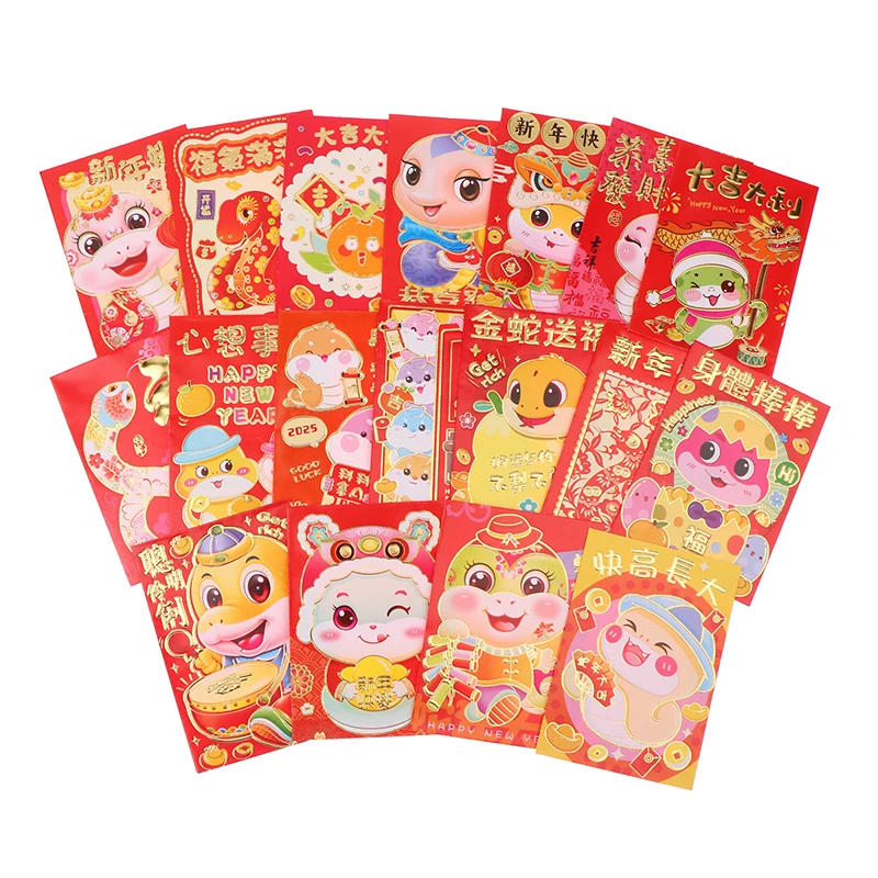 6PCS 2025 Year Of The Snake Spring Festival Red Envelope Lunar New Lucky Money Chinese Packet For Envelopes Money Paper Bag Gift