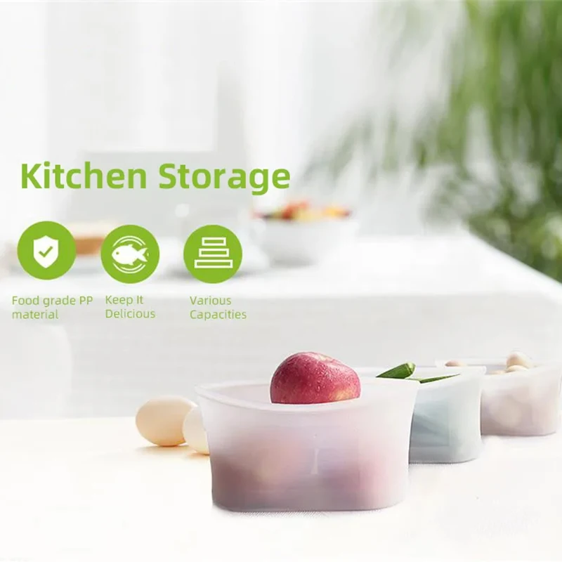 8Pcs/Set Sealed Zipper Storage Bag Silicone Food Bag 200Ml/250Ml/500Ml/750Ml Fruits Vegetables Snack Tableware Freezer Reusable