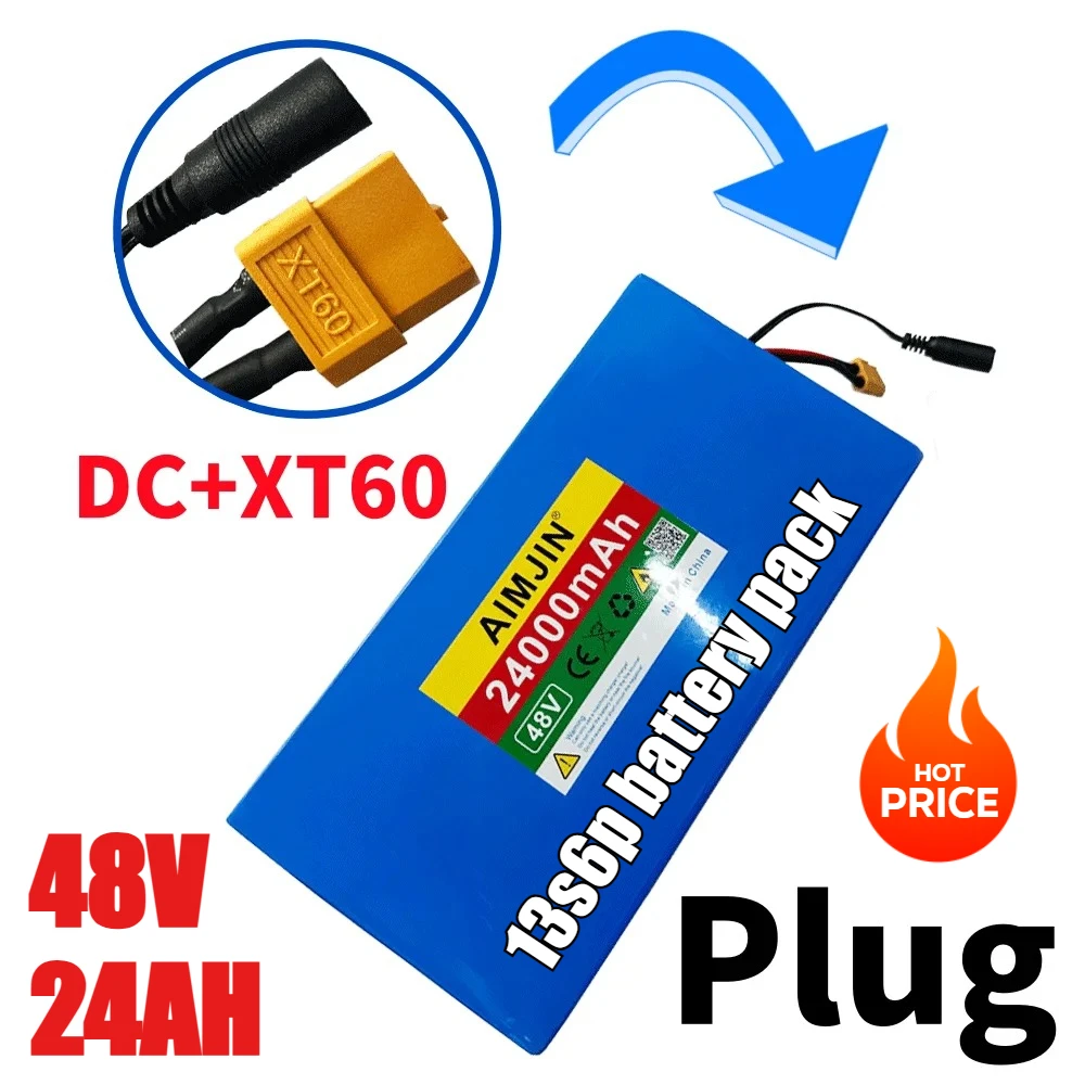 lithium-ion 48V 24AH 13s6p battery pack 48V 24000mAh 1500W electric, scooter and bicycle battery, built-in 50A BMS+charger