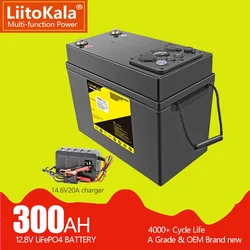 LiitoKala 12V 300Ah 150Ah 200Ah LiFePO4 Battery For RV Campers Golf Cart Off-Road Off-grid Solar Wind QC3.0 Type-C USB output