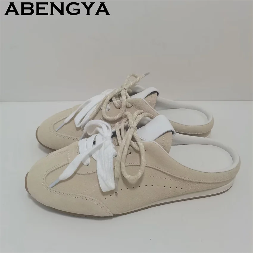 2026 Summer Hot Lace Up Casual Flat Slippers Breathable Comfortable Running Slippers Oxfords Bottom Lacing Sneakers Shoes Mujer