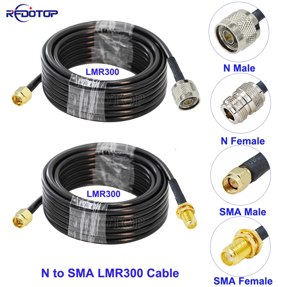 RFDOTOP 1 Stück N auf SMA LMR-300 SMA Stecker/Buchse auf N Stecker/Buchse 50 Ohm verlustarmes LMR300 50-5 HF-Koaxialkabel Sprungkabel